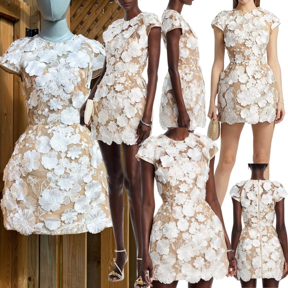 🆕 BRONX & BANCO 🧿 NWOT Jasmine Capsleeve White Floral Mini Dress, Sz XS US 2